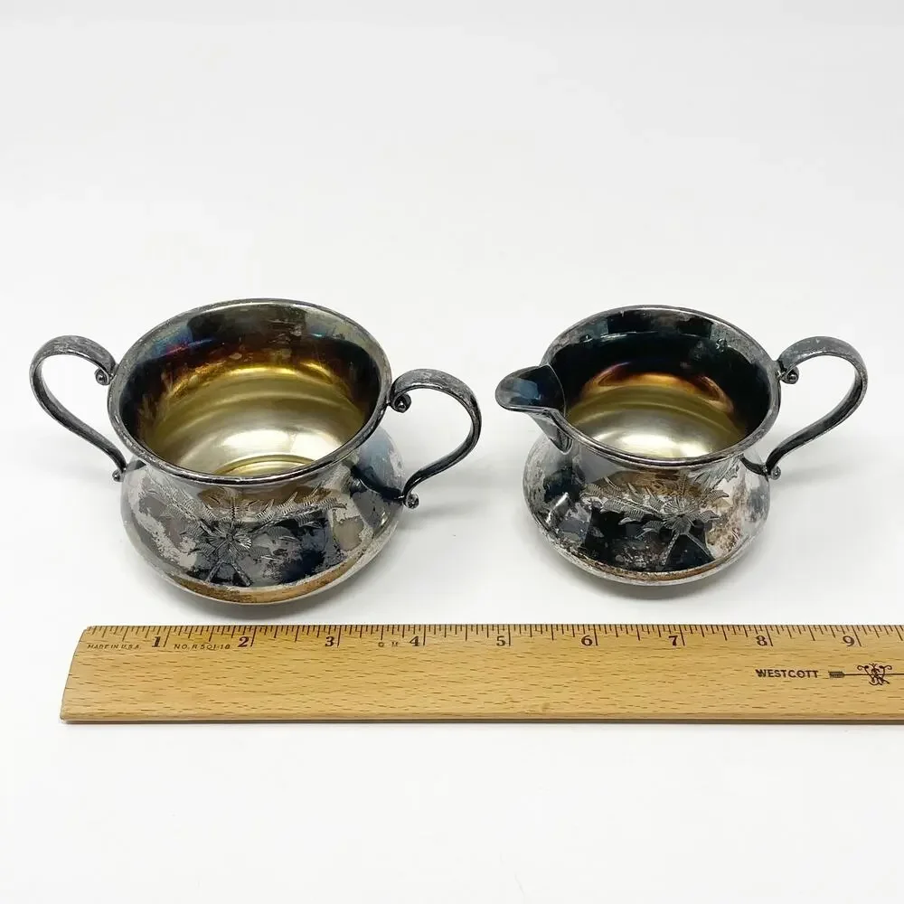 Queen City Silver‎ Company Creamer & Sugar Set Patina MCM Regency Aged GUC